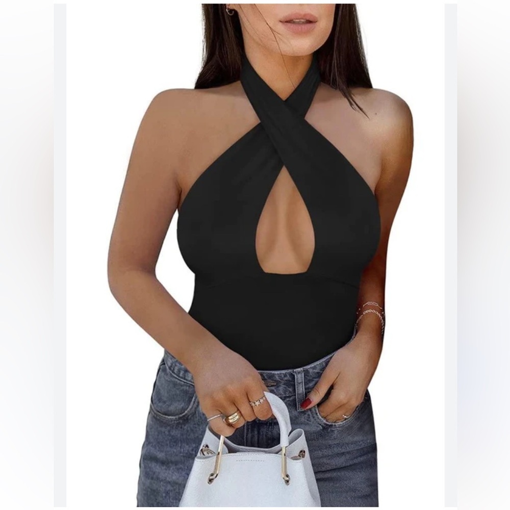 Reoria Mystique Cross Halter Bodysuits Tops